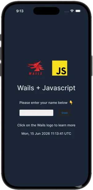 A default Wails app running on the iOS Simulator